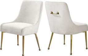 img 4 attached to 🪑 Meridian Furniture Owen Collection Modern Velvet Upholstered Dining Chair Set - Cream + Gold Legs (2 Pack)