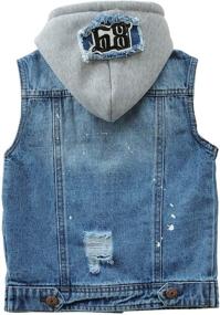 img 3 attached to 👖 Denim Jean Vest Sleeveless Hooded Jackets Coat with Pockets for Happy Cherry Kids