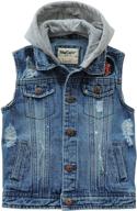 👖 denim jean vest sleeveless hooded jackets coat with pockets for happy cherry kids logo