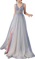 👗 aarfar women's wedding dress beads party dress v-neck split maxi dress for women - sexy, formal tulle summer dresses logo