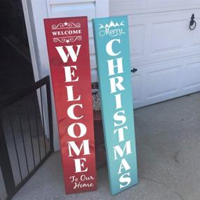 img 3 attached to 🎅 19-Pack Large Welcome and Merry Christmas Stencils for Wood Painting - Vertical Templates for Porch Signs, Reusable Letter Stencils for Front Door Decorations