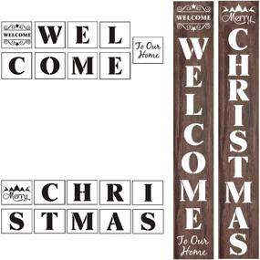 img 4 attached to 🎅 19-Pack Large Welcome and Merry Christmas Stencils for Wood Painting - Vertical Templates for Porch Signs, Reusable Letter Stencils for Front Door Decorations