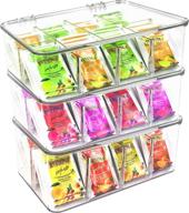 🍵 set of 3 stackable plastic tea bag organizers by utopia home - clear top lid for convenient tea storage solution - ideal for countertops, kitchen cabinets, pantry, sweeteners, beverage bags логотип