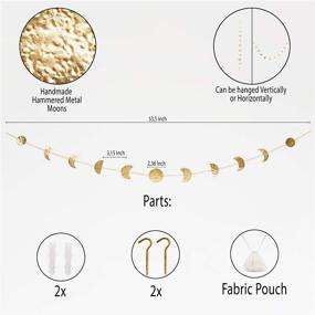 img 3 attached to 🌙 Moon Phase Garland: Elegant Celestial Banner for Stylish Vertical and Horizontal Metal Home Decorations - Bohemian Wall Art Ornaments for Living Room, Bedroom, Nursery, or Office - Gold 53''