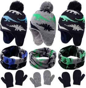 img 4 attached to 🧣 Stay Cosy and Cute: 9-Piece Winter Hat Scarf Mittens Set with Pompom Dinosaur Beanie and Knitted Toddler Gloves, Complete with Warm Fleece Scarf