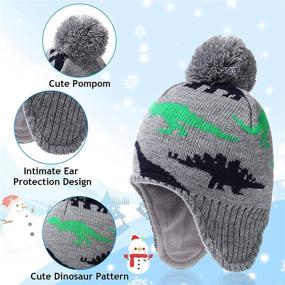 img 3 attached to 🧣 Stay Cosy and Cute: 9-Piece Winter Hat Scarf Mittens Set with Pompom Dinosaur Beanie and Knitted Toddler Gloves, Complete with Warm Fleece Scarf