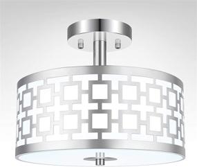 img 2 attached to 💡 Modern Semi Flush Mount Ceiling Light with Chrome Finish and Glass Diffuser - Elegant Silver Drum Light for Kitchen, Bedroom, Hallway, Entryway, Living Room