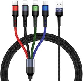 img 4 attached to 🔌 USAMS Многоразовый кабель для зарядки 2Pack - 4FT 4 в 1, нейлоновая оплетка, быстрая зарядка с разъемами Type C и Micro USB - Совместим с сотовыми телефонами, планшетами и другими устройствами