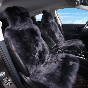 img 3 attached to 🐑 OGLAND Sheepskin Fur Car Seat Cover - Luxurious Australian Long Wool Cushion for Ultimate Comfort and Style, Universal Size for Adults, Carbon Black