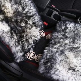 img 1 attached to 🐑 OGLAND Sheepskin Fur Car Seat Cover - Luxurious Australian Long Wool Cushion for Ultimate Comfort and Style, Universal Size for Adults, Carbon Black