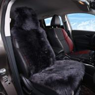 🐑 ogland sheepskin fur car seat cover - luxurious australian long wool cushion for ultimate comfort and style, universal size for adults, carbon black logo