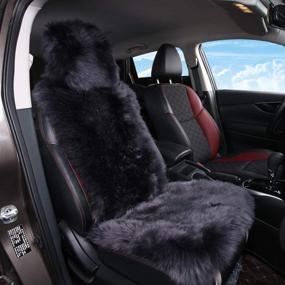 img 4 attached to 🐑 OGLAND Sheepskin Fur Car Seat Cover - Luxurious Australian Long Wool Cushion for Ultimate Comfort and Style, Universal Size for Adults, Carbon Black