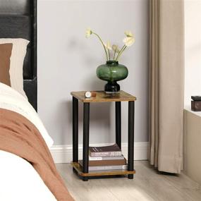 img 2 attached to 🎉 Stylish 2-Tier End Table Set: VASAGLE Nightstand & Side Table with Storage Shelf, Rustic Brown and Black, Ideal for Living Room, Bedroom, Office - ULET181X01