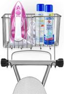 🔨 spacerest wall mounted iron board holder with large storage basket & 5 hanging hooks for laundry rooms - iron, board, and spray bottles rack - chrome logo