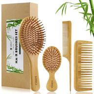 🌿 mrd 4 piece bamboo hair brush and comb set for effortless detangling and styling - wide-tooth brush, tail comb, and paddle hairbrush, perfect for women, men, and kids with thick, thin, curly, or dry hair - natural bristle-free hair care kit logo