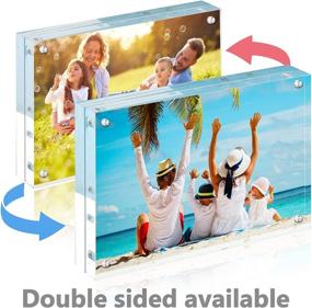 img 1 attached to 🖼️ AYCLIF 4x6" Acrylic Magnetic Photo Frames (3pcs, 10 + 10MM Thickness) - Clear Double Sided Frameless Postcard Display - Desktop or Freestanding Stand