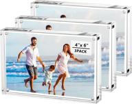 🖼️ ayclif 4x6" acrylic magnetic photo frames (3pcs, 10 + 10mm thickness) - clear double sided frameless postcard display - desktop or freestanding stand логотип