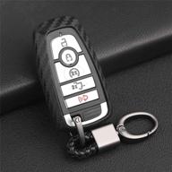 🚗 soft silicone rubber carbon fiber texture car key fob case for ford ecosport edge escape explorer f-150 raptor f-250 f-350 f-450 f-550 fusion mondeo mustang ranger - black (with weave keychain) logo