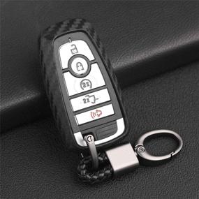 img 4 attached to 🚗 Soft Silicone Rubber Carbon Fiber Texture Car Key Fob Case for Ford Ecosport Edge Escape Explorer F-150 Raptor F-250 F-350 F-450 F-550 Fusion Mondeo Mustang Ranger - Black (With Weave Keychain)