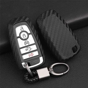 img 1 attached to 🚗 Soft Silicone Rubber Carbon Fiber Texture Car Key Fob Case for Ford Ecosport Edge Escape Explorer F-150 Raptor F-250 F-350 F-450 F-550 Fusion Mondeo Mustang Ranger - Black (With Weave Keychain)