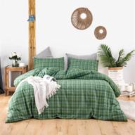 🛏️ susybao tartan duvet cover set queen size - 100% cotton green plaid bedding cover - ultra soft & comfortable - includes 1 duvet cover and 2 pillow cases - striped geometric design - zipper ties included logo