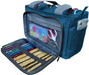 img 4 attached to 🧶 Vondrak Yarn Bags and Totes: Ultimate Crochet and Knitting Organizer with 31 Compartments - Blue Turquoise