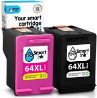 🖨️ high-quality smart ink remanufactured ink cartridge replacement for hp 64 xl 64xl (black & color combo pack) - compatible with envy photo 7855 7155 7858 6255 7800 6222 7120 6252 7164 7864 7158 6258 7820 tango x printers logo