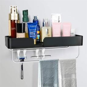img 4 attached to 🛁 Versatile Wall-Mounted Black Bathroom Organizer with Towel Bar and Hooks for Shower and Kitchen Storage