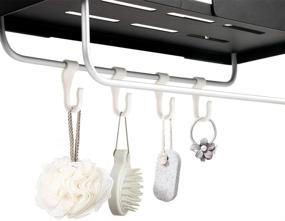 img 2 attached to 🛁 Versatile Wall-Mounted Black Bathroom Organizer with Towel Bar and Hooks for Shower and Kitchen Storage