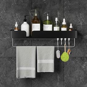 img 3 attached to 🛁 Versatile Wall-Mounted Black Bathroom Organizer with Towel Bar and Hooks for Shower and Kitchen Storage