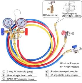 img 2 attached to YSTOOL 3 Way AC Manifold Diagnostic Gauge Refrigerant Charging Set with 5FT Hose R134a Adjustable Quick Couplers: Ideal for Air Conditioner HVAC R134a R404a R22 R12 Freon Charging, Includes Acme Adapter and Can Tap