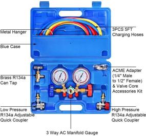 img 3 attached to YSTOOL 3 Way AC Manifold Diagnostic Gauge Refrigerant Charging Set with 5FT Hose R134a Adjustable Quick Couplers: Ideal for Air Conditioner HVAC R134a R404a R22 R12 Freon Charging, Includes Acme Adapter and Can Tap