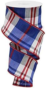 img 1 attached to Royal Blue, Red, and White Plaid Faux Dupioni Wired Edge Ribbon - 2.5 Inch x 10 Yards