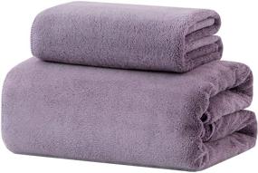 img 4 attached to xRaxfei Gift, 2 Piece Quick-Dry Microfiber Towels Sets - Lavender Purple, 1 Bath Towel and 1 Hand Towel, Super Soft, Highly Absorbent, Fade Resistant, Perfect for Bathroom, Pool, Gym