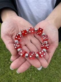 img 1 attached to 🎲 Linpeng Handmade Red Beaded Dice Stretch Bracelet