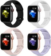 📱 4 пакета мягких силиконовых спортивных браслетов, совместимых с apple watch 38мм 40мм 41мм - женские мужские, запасные ремешки для часов iwatch series 7 6 se 5 4 3 2 1 (38мм/40мм, черный белый розовый фиолетовый) логотип