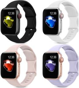 img 4 attached to 📱 4 пакета мягких силиконовых спортивных браслетов, совместимых с Apple Watch 38мм 40мм 41мм - Женские Мужские, Запасные ремешки для часов iWatch Series 7 6 SE 5 4 3 2 1 (38мм/40мм, Черный Белый Розовый Фиолетовый)