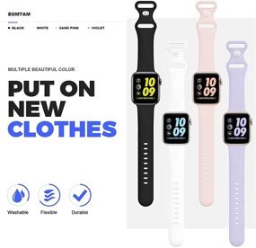 img 3 attached to 📱 4 пакета мягких силиконовых спортивных браслетов, совместимых с Apple Watch 38мм 40мм 41мм - Женские Мужские, Запасные ремешки для часов iWatch Series 7 6 SE 5 4 3 2 1 (38мм/40мм, Черный Белый Розовый Фиолетовый)