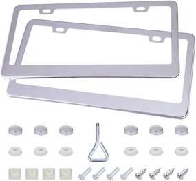 img 4 attached to CARTMAN Stainless Steel 2 Holes License Plate Frame for US Standard Cars – Pack of 2 with Screws, Washers, and Caps