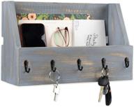 ilyapa key and mail holder for wall - stylish rustic gray wood wall mount organizer with hooks логотип