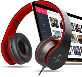 img 1 attached to 🎧 AILIHEN Wired Headphones with Microphone: Lightweight On-Ear Headset for iOS Android Smartphones, Tablets, and More - Black Red