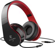 🎧 ailihen wired headphones with microphone: lightweight on-ear headset for ios android smartphones, tablets, and more - black red logo