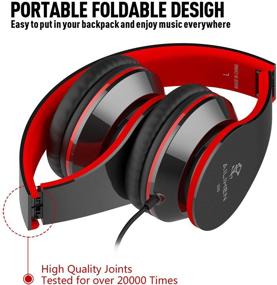 img 3 attached to 🎧 AILIHEN Wired Headphones with Microphone: Lightweight On-Ear Headset for iOS Android Smartphones, Tablets, and More - Black Red