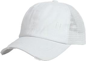 img 3 attached to 💁 Washed Distressed Baseball Cap with Criss Cross Design for Women, Perfect for High Messy Bun and Ponytails