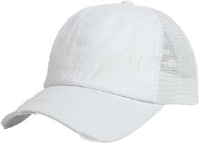 img 4 attached to 💁 Washed Distressed Baseball Cap with Criss Cross Design for Women, Perfect for High Messy Bun and Ponytails