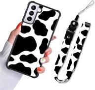 samsung galaxy s21 ultra 5g case - cow print hybrid hard pc + tpu bumpers - full protection with lanyard strap holder - women and girls - for samsung s21 ultra 5g 6.8 inch logo