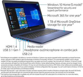 img 3 attached to 💻 HP Stream 14-inch Laptop, Intel Celeron N4000, 4 GB RAM, 64 GB eMMC, Windows 10 Home in S Mode with Office 365 - Royal Blue (14-cb185nr): Efficient Performance with 1 Year Office 365 Personal