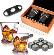 🥃 bezrat vintage whiskey cigar glasses set with side cigar holder + chilling stones and accessories in wooden box - ideal scotch bourbon gift set for dad, husband, fathers day, birthday celebration logo