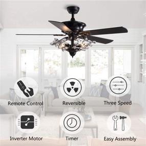 img 3 attached to 💡 Enhance Your Space with Moooni 50 Inch Reversible Crystal Ceiling Fan: Vintage Chandelier Fan Light Kit, Black Fandelier for Bedroom Living Room