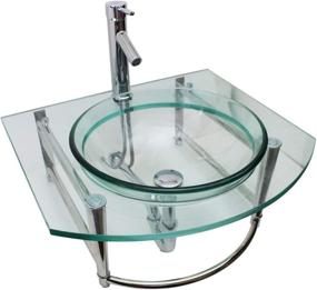 img 1 attached to 🚰 Haiku Glass Wall Mount Console Sink - Round Bowl Wall Hung Bathroom Vessel Sink (23 3/4 Inches) - Clear Tempered Glass Console with Chrome Faucet, Pop Up Sink Drain, and Towel Bar Combo